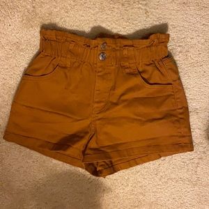 Burnt Orange Paper Bag Denim Shorts Size S